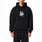 Cole contrast-stitched boxy fleece hoodie Studio Ruban — front view