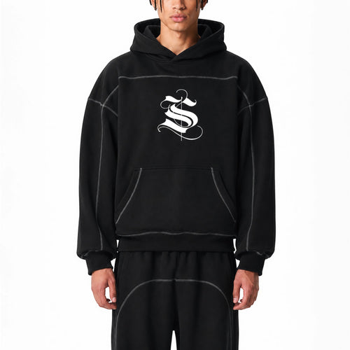 Cole contrast-stitched boxy fleece hoodie Studio Ruban — front view