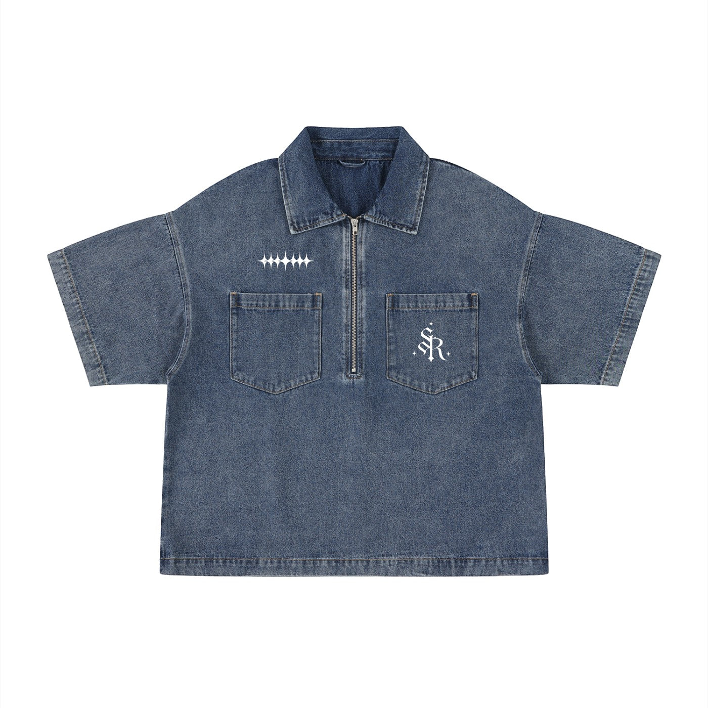 Quill quarter-zip denim shirt Studio Ruban — front view