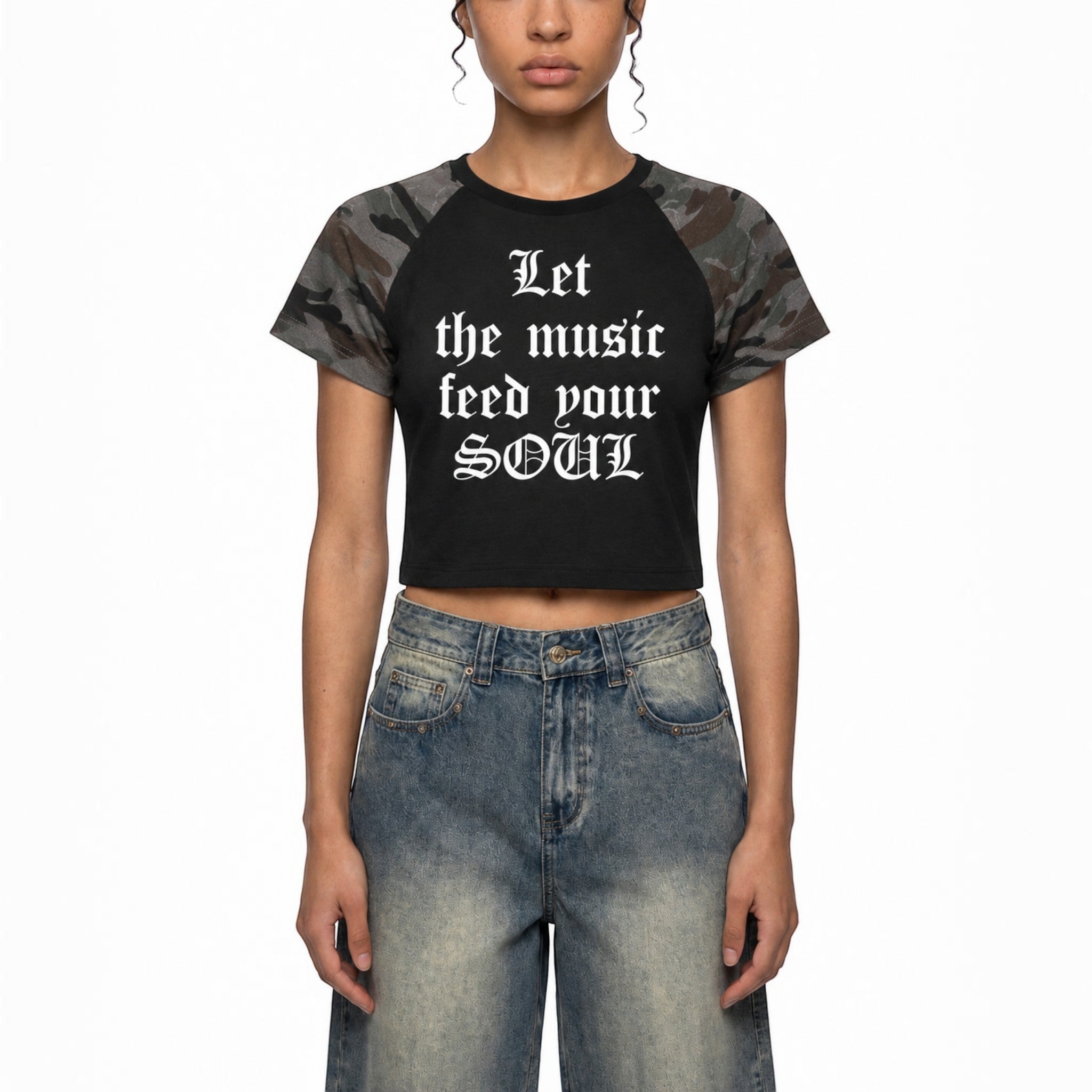 Tana camo raglan crop top Studio Ruban — front view