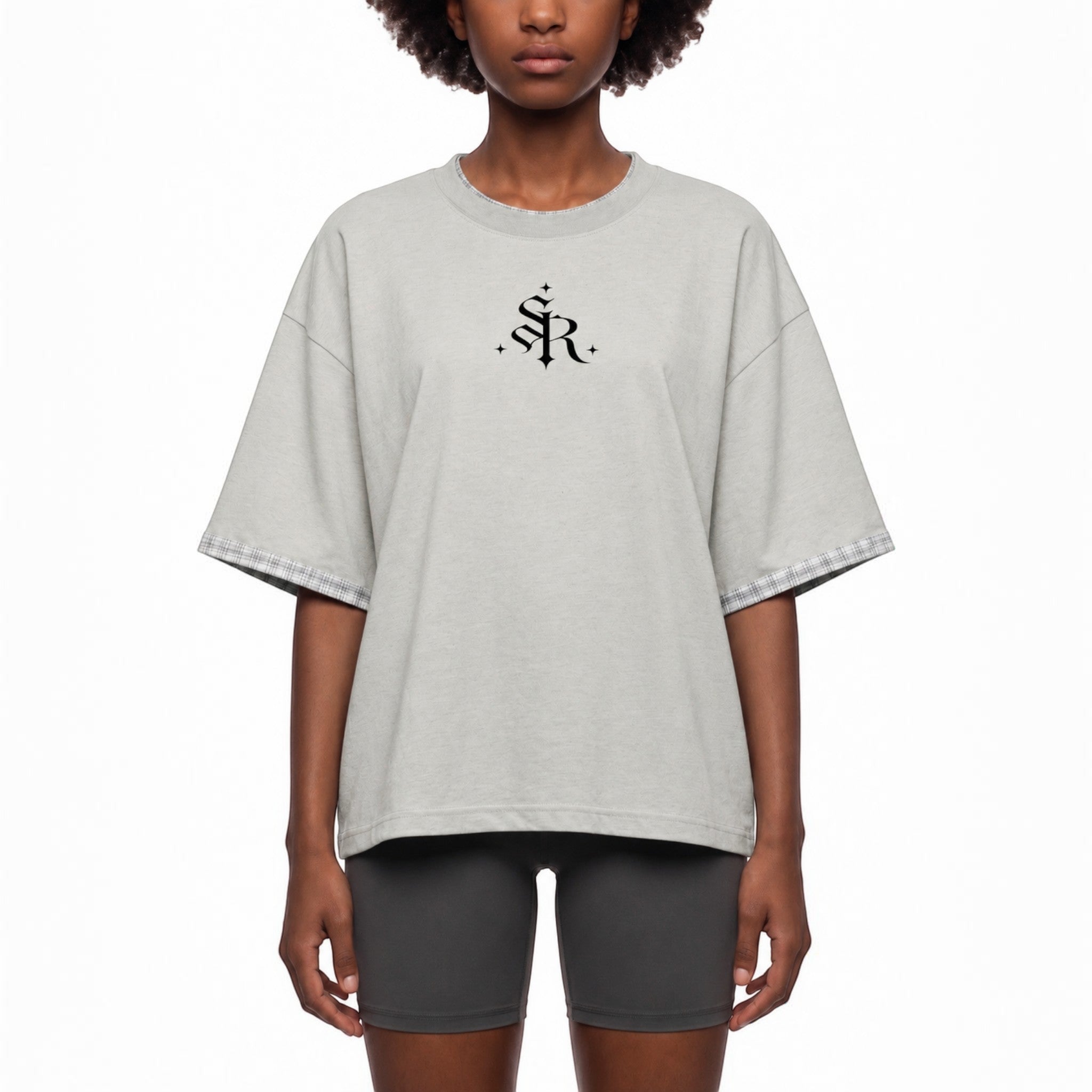Lisa plaid-lined boxy T-shirt Studio Ruban — front view