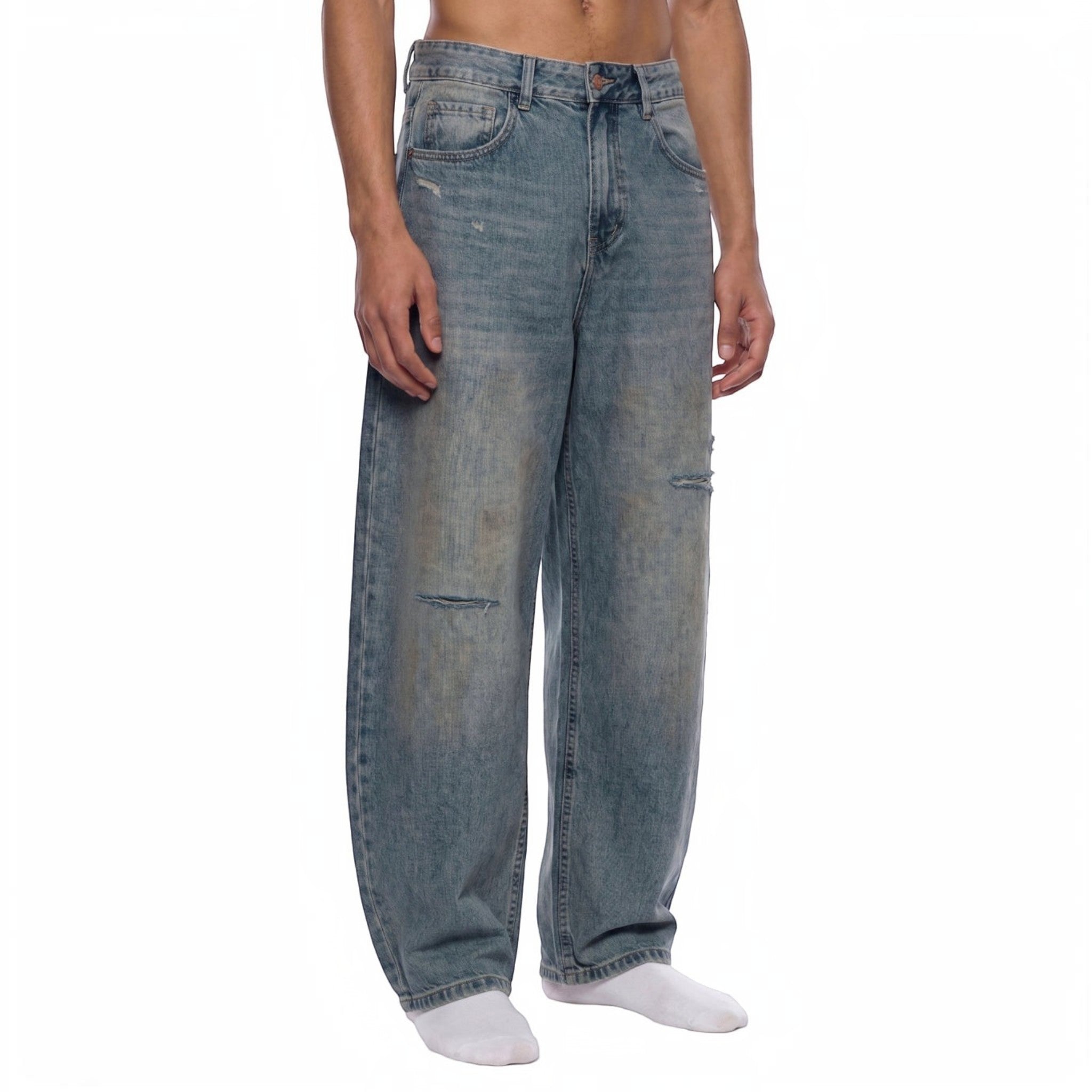 Rux Distressed Barrel Leg Jeans Studio Ruban — back view