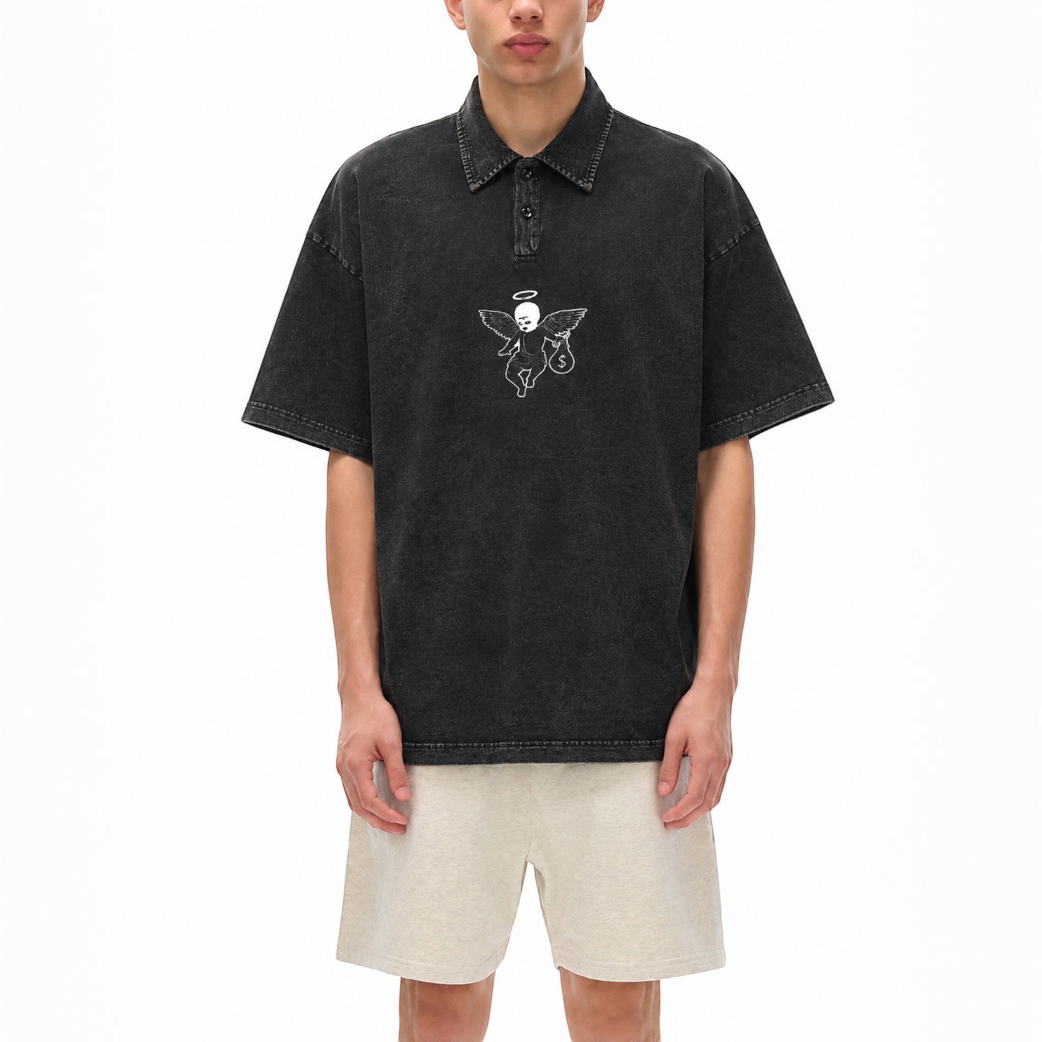 Marco heavyweight snow-washed polo T-shirt from Studio Ruban