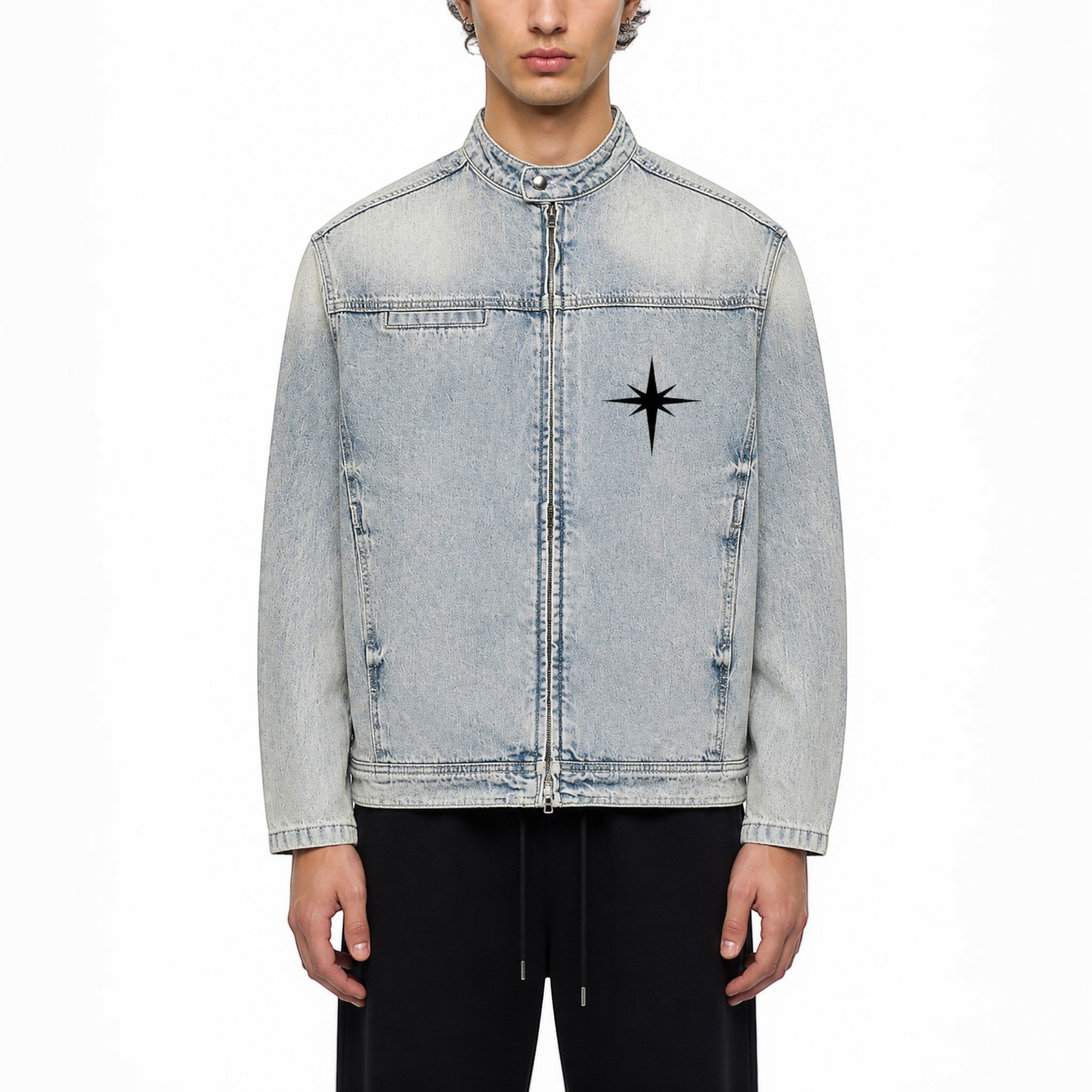 Denim zip jacket Studio Ruban — on model