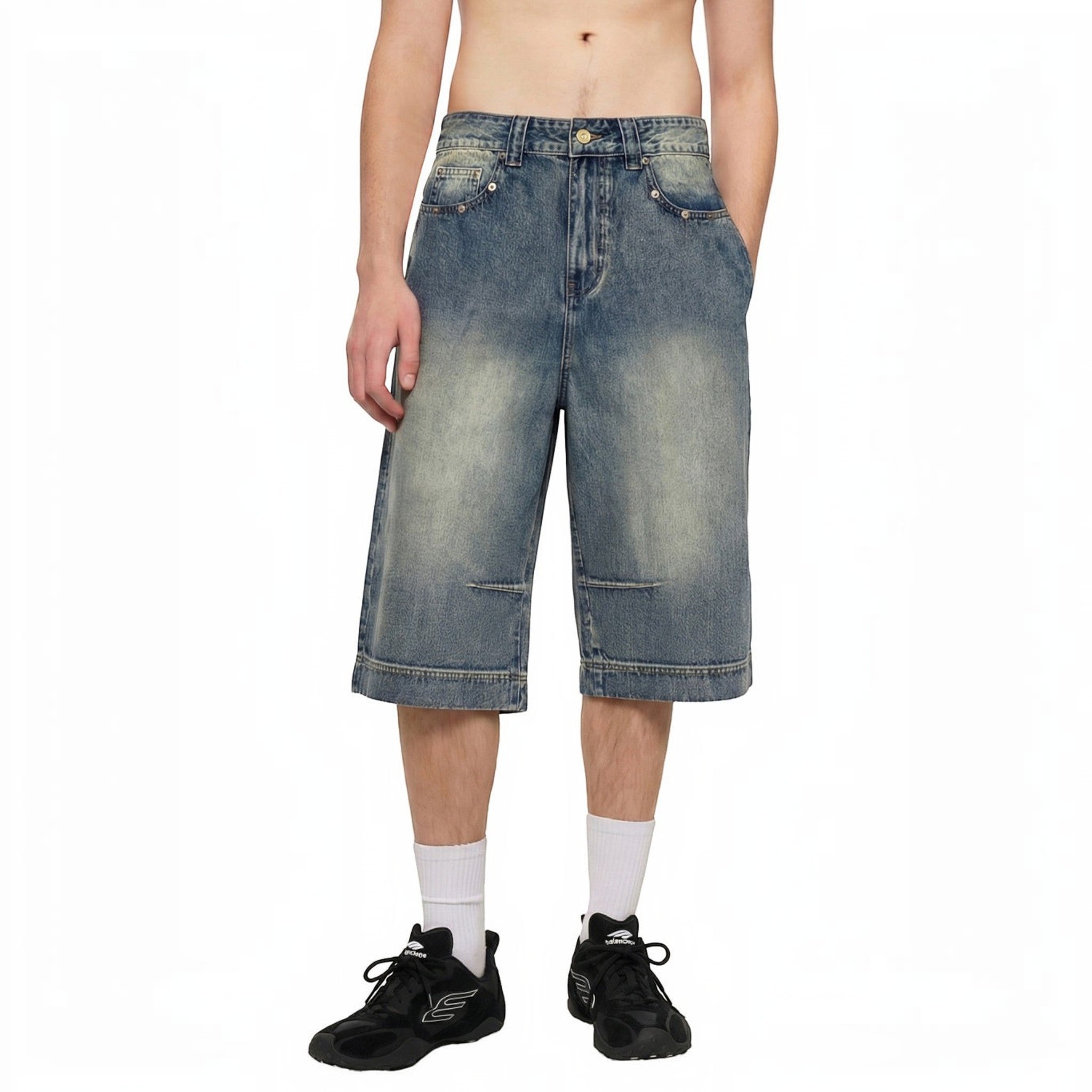 Grunge baggy denim shorts Studio Ruban — front view