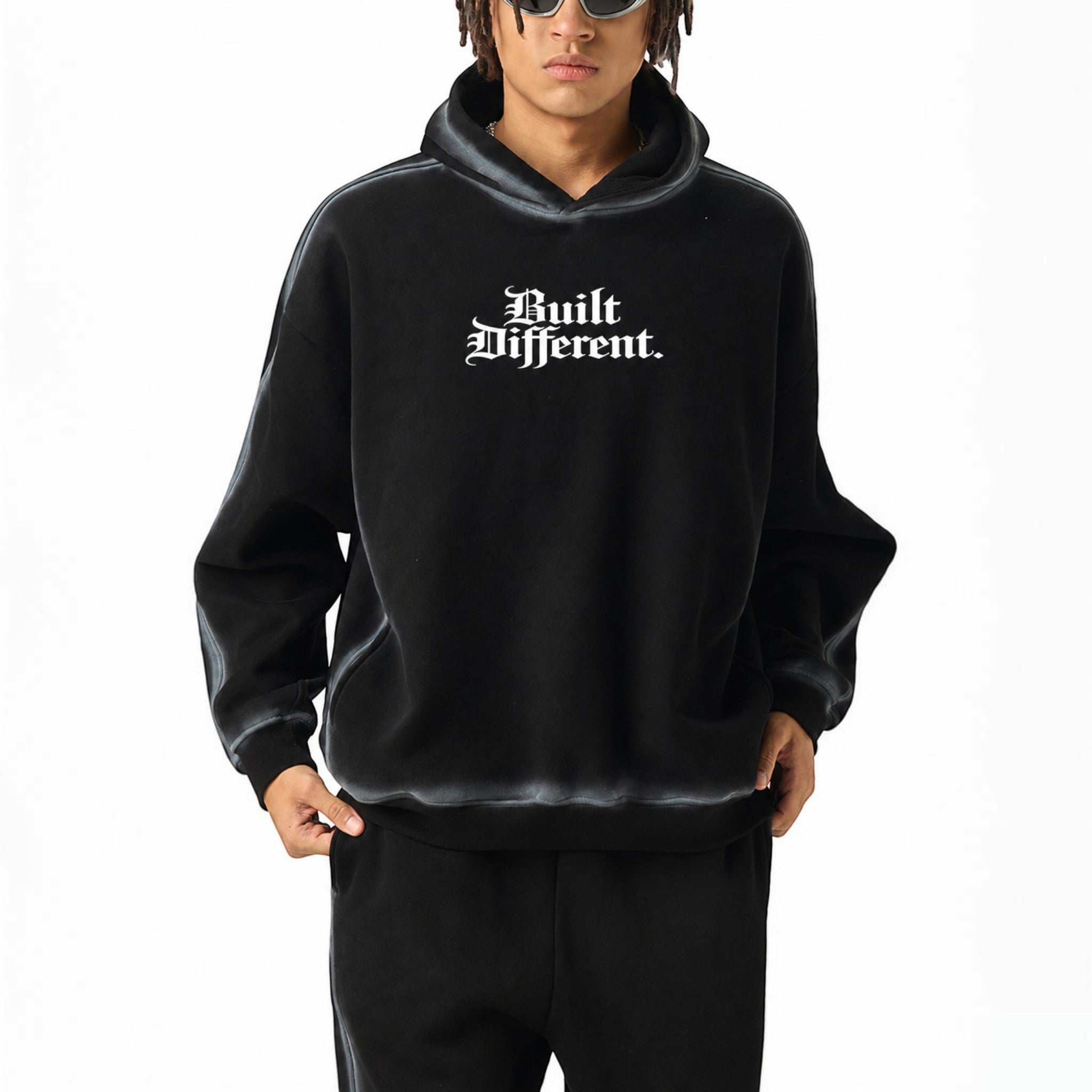 Sage sunfaded fleece hoodie Studio Ruban — front view