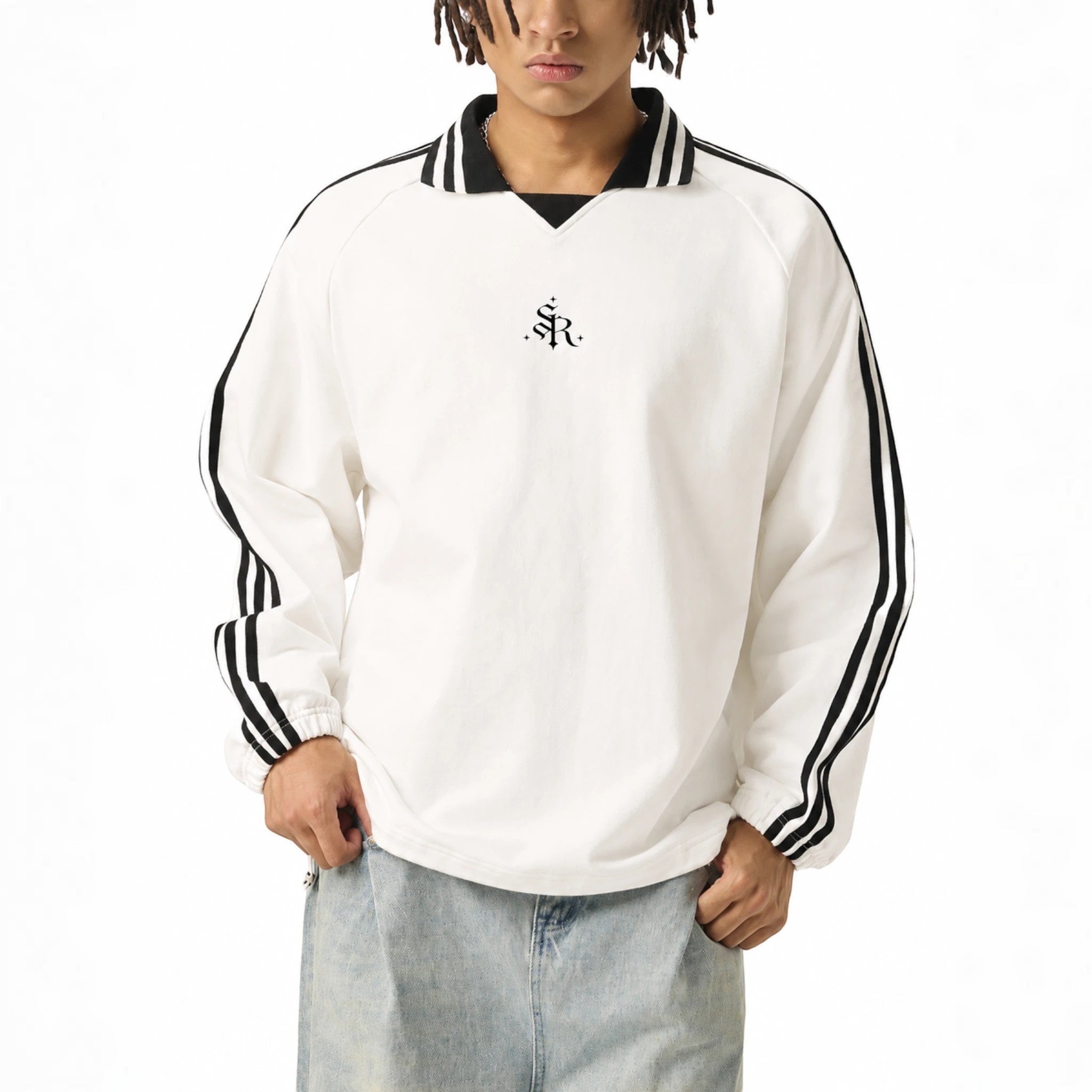 Strino striped lapel sweatshirt Studio Ruban — on model