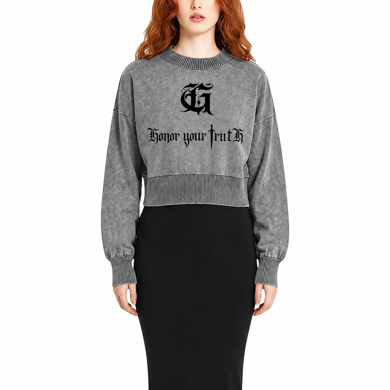 Mavi mineral wash balloon sleeve cropped sweater Studio Ruban — front