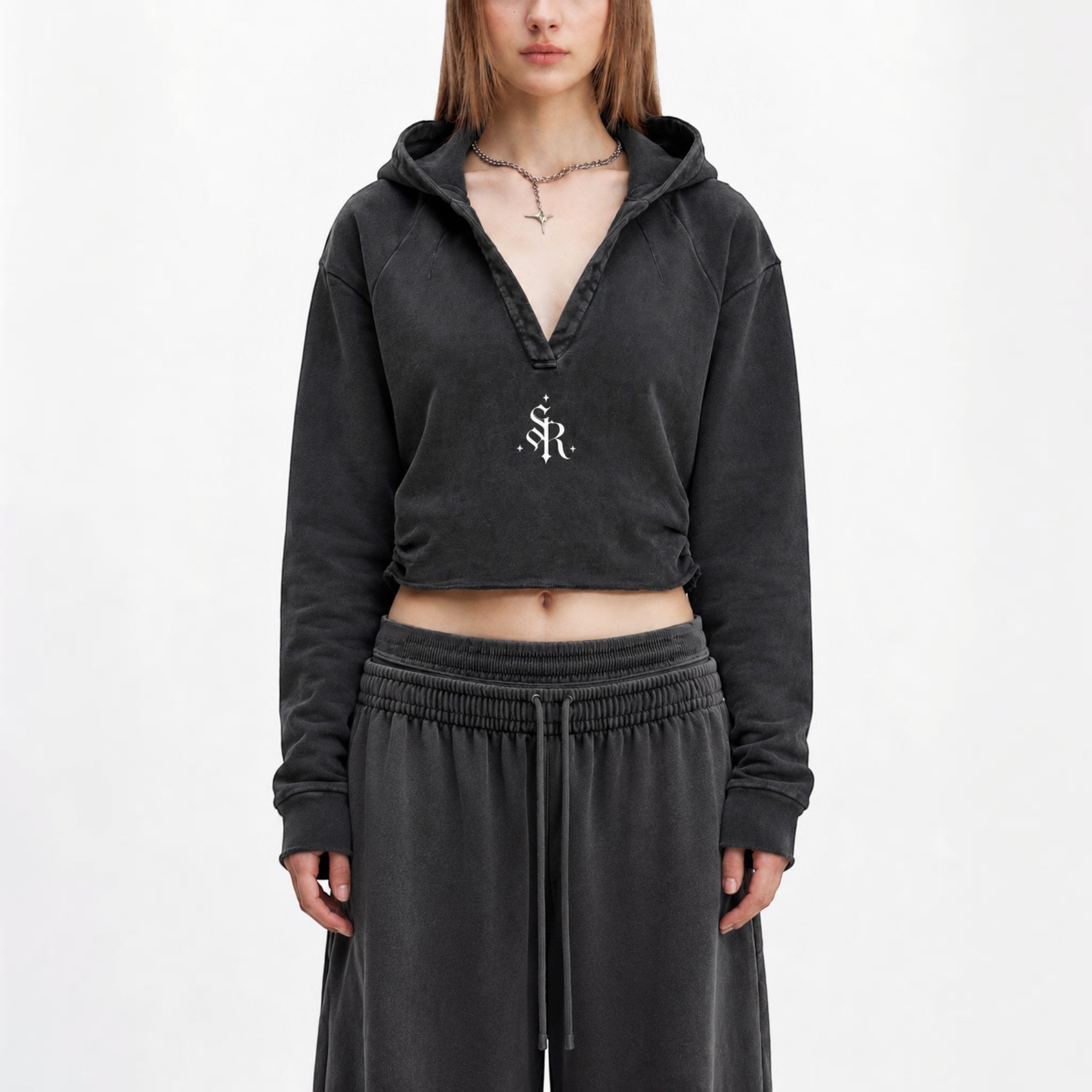Remy vintage washed raw edge hoodie from Studio Ruban — front view
