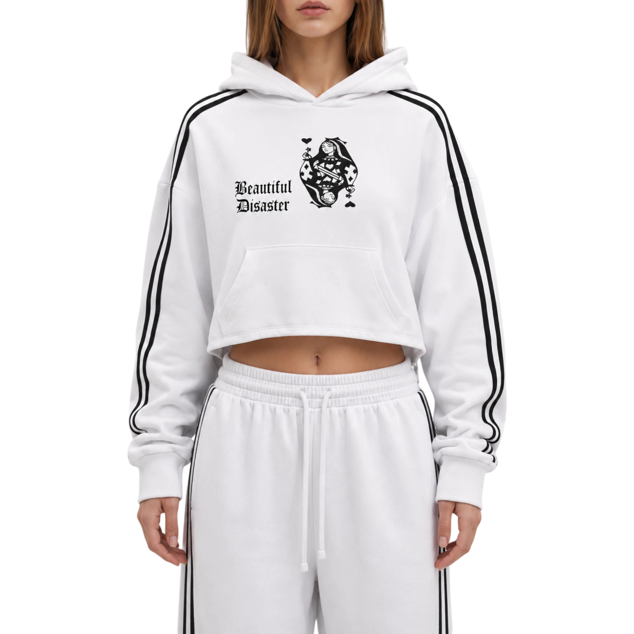 Zara contrast side stripe cropped hoodie Studio Ruban — white