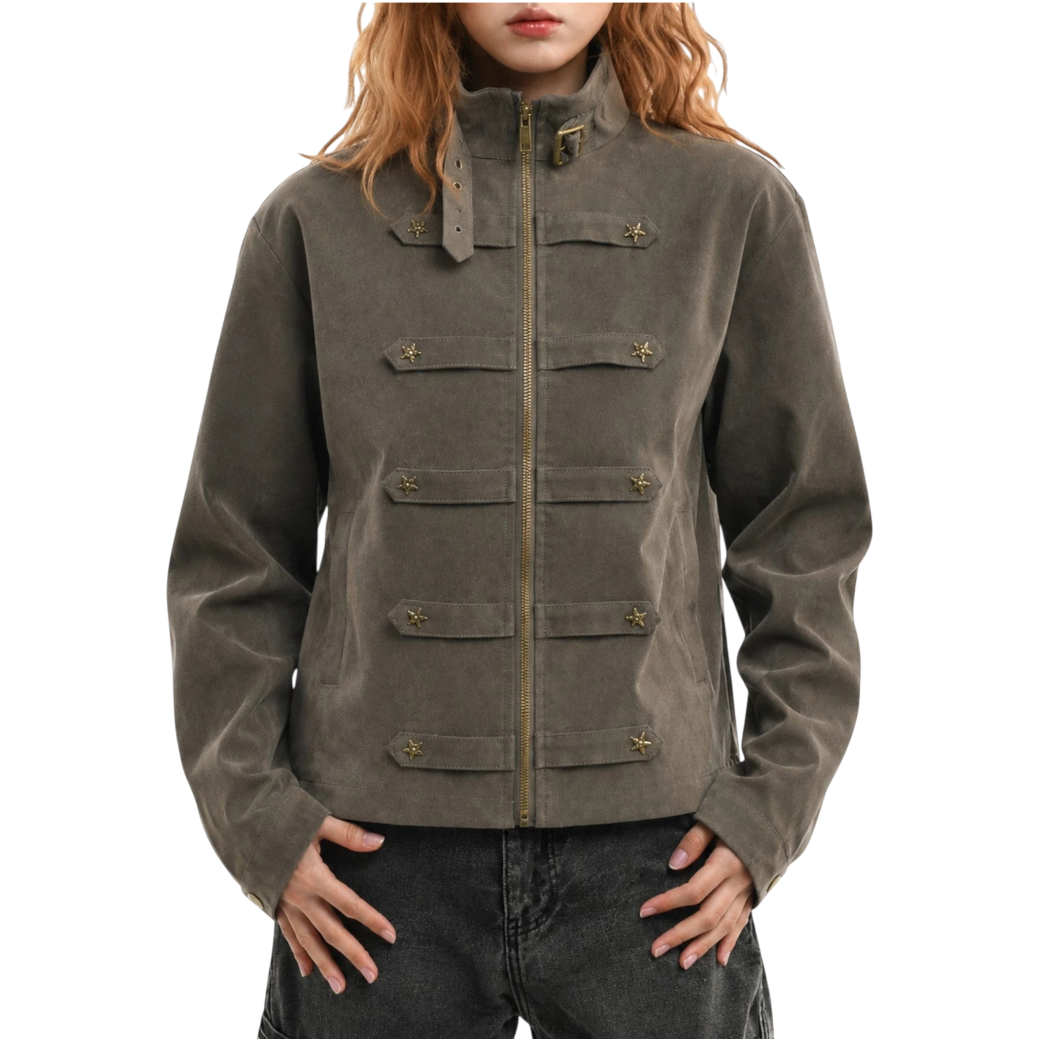 Rivet star rivet suede jacket Studio Ruban — front view