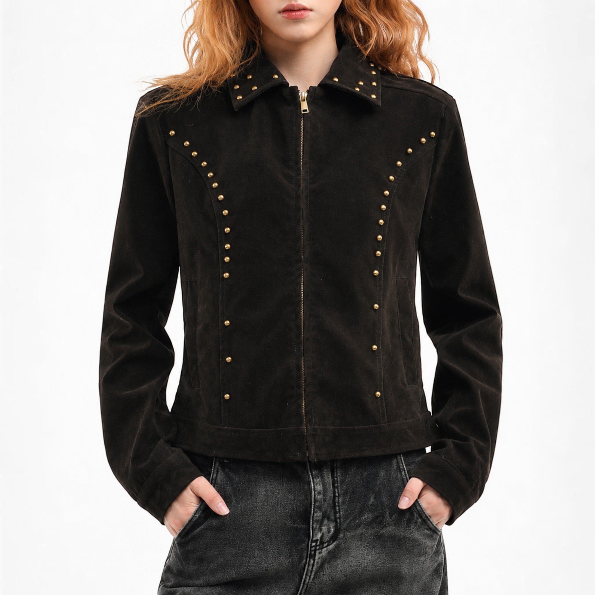 Harlow velvet lapel Harrington jacket Studio Ruban — front view