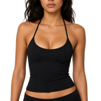 Kiki halter neck tank top Studio Ruban — black front view