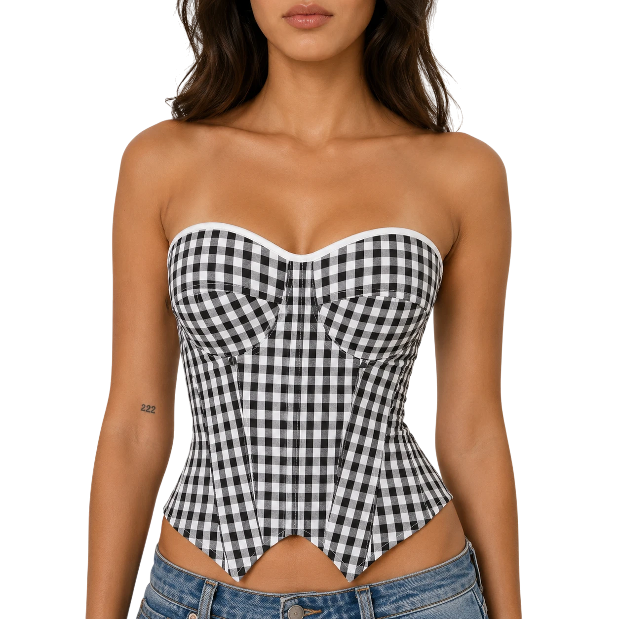 Viana plaid strapless corset top Studio Ruban — front view