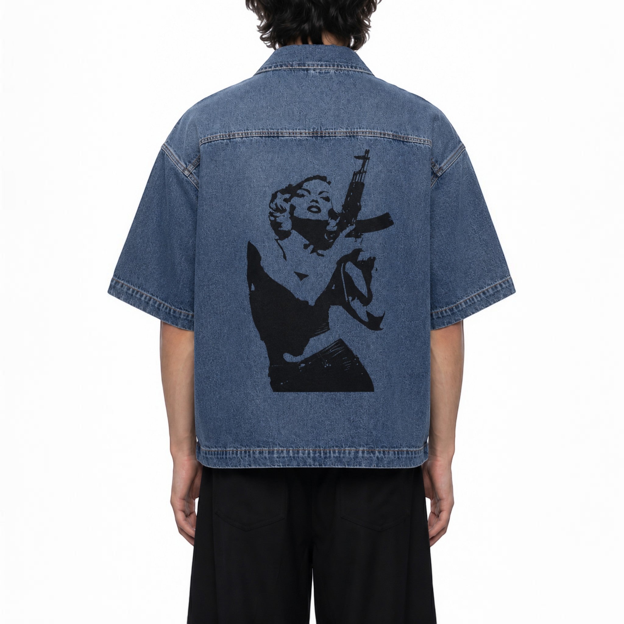 Quill Quarter-Zip Denim Shirt Studio Ruban — model front