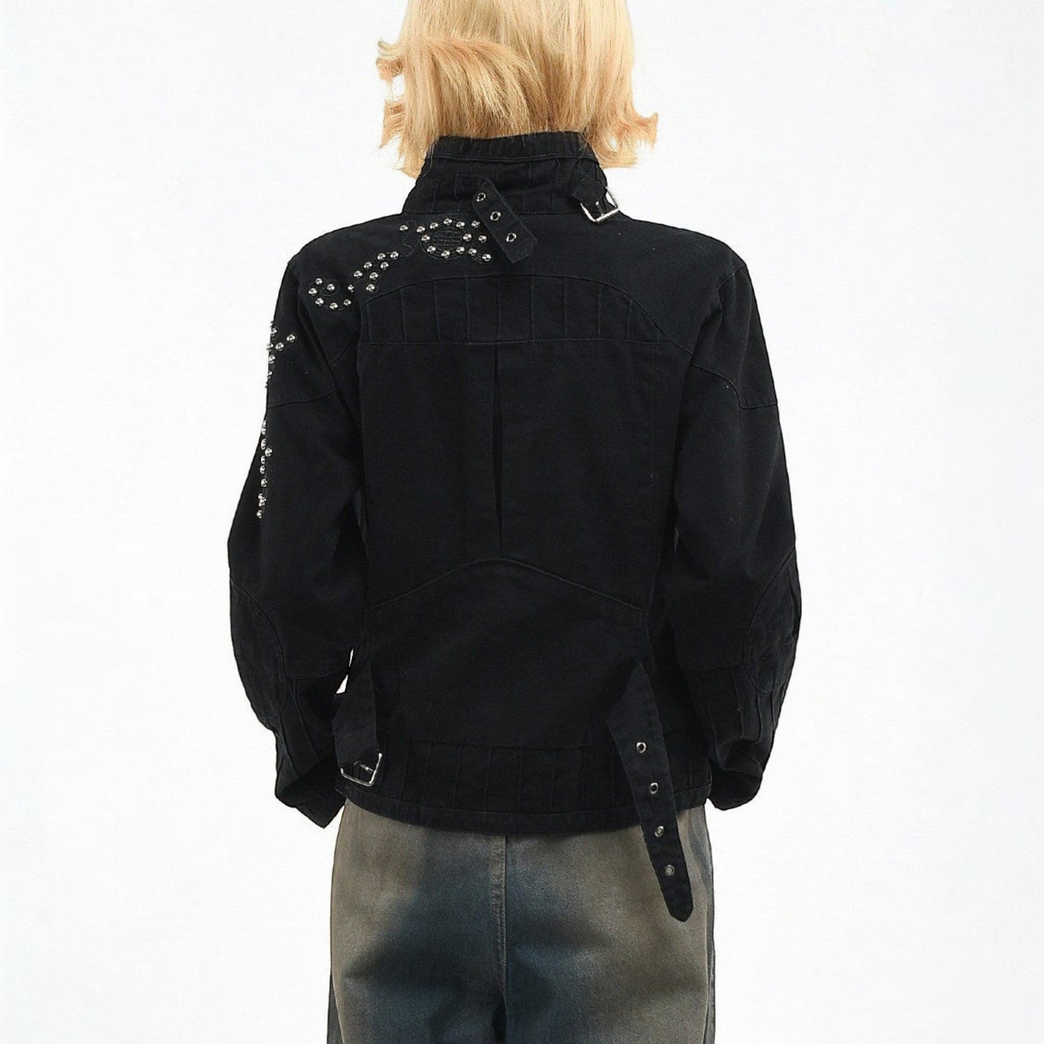 Punk distressed biker jacket Studio Ruban — on model