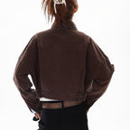 Maud distressed denim jacket Studio Ruban — on model