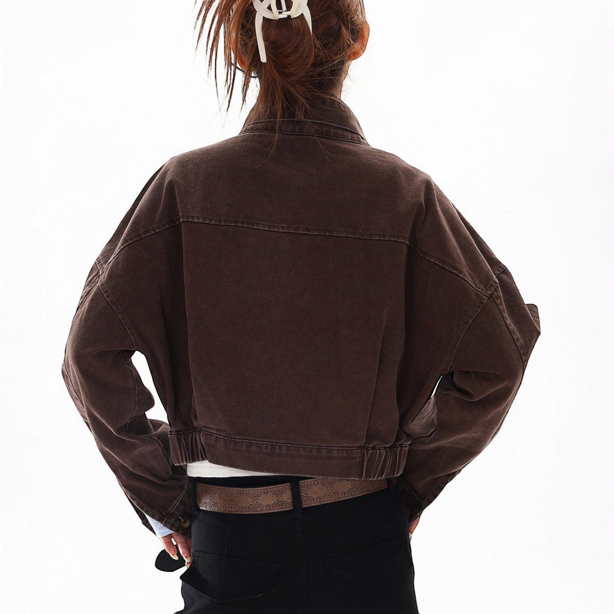 Maud distressed denim jacket Studio Ruban — on model