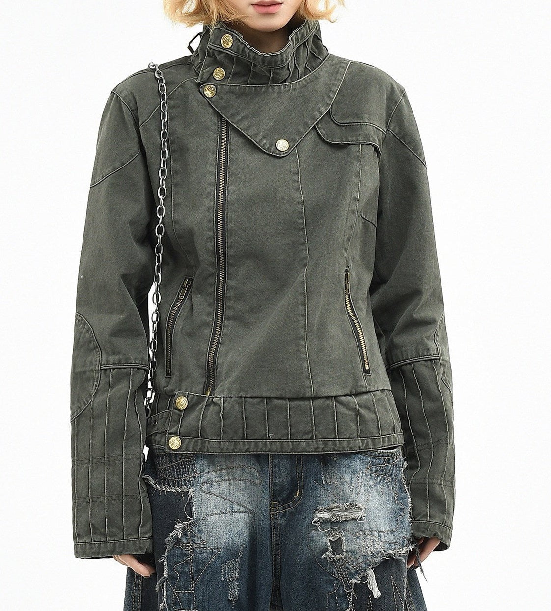 Punk distressed biker jacket Studio Ruban — lifestyle