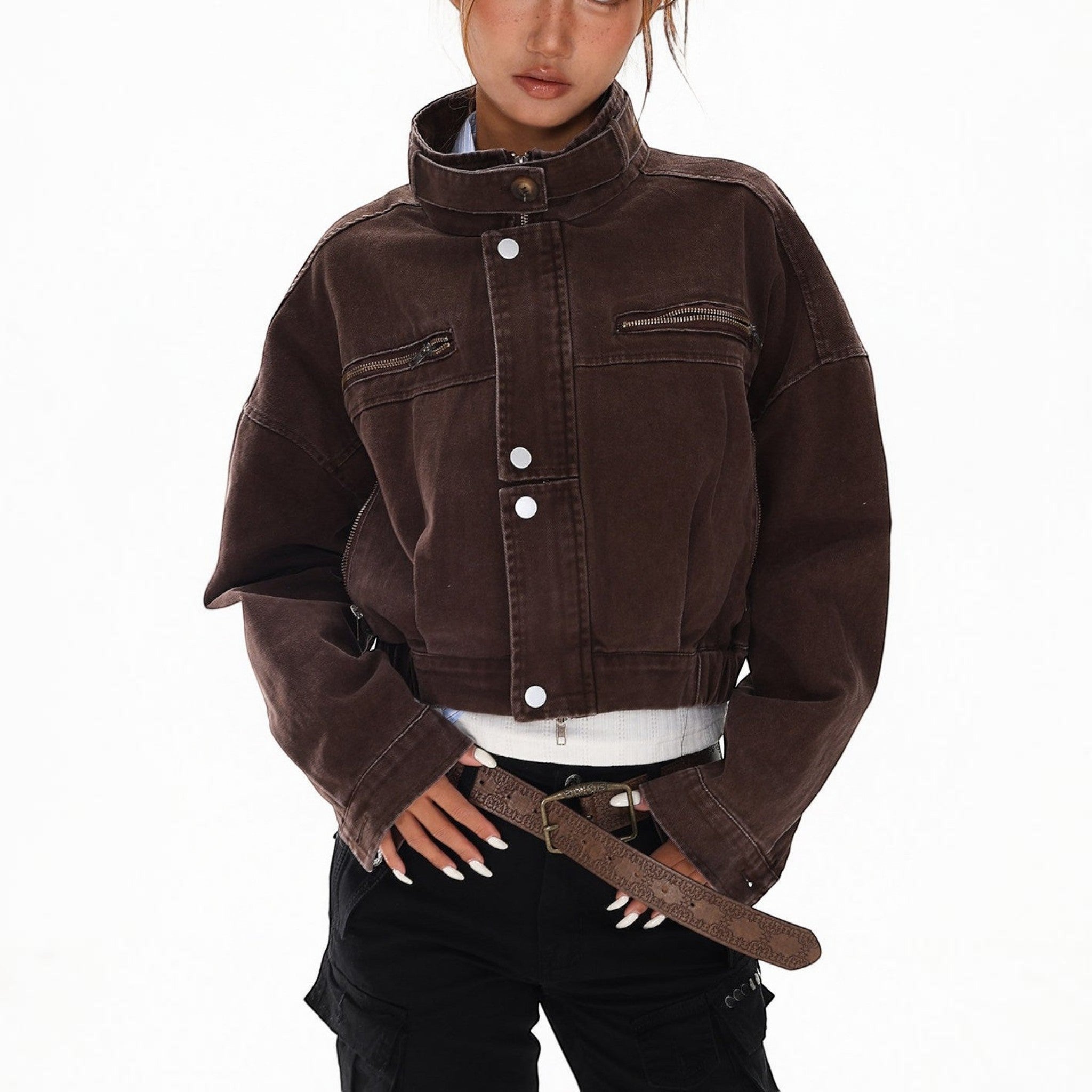 Maud distressed slim denim jacket Studio Ruban — front view