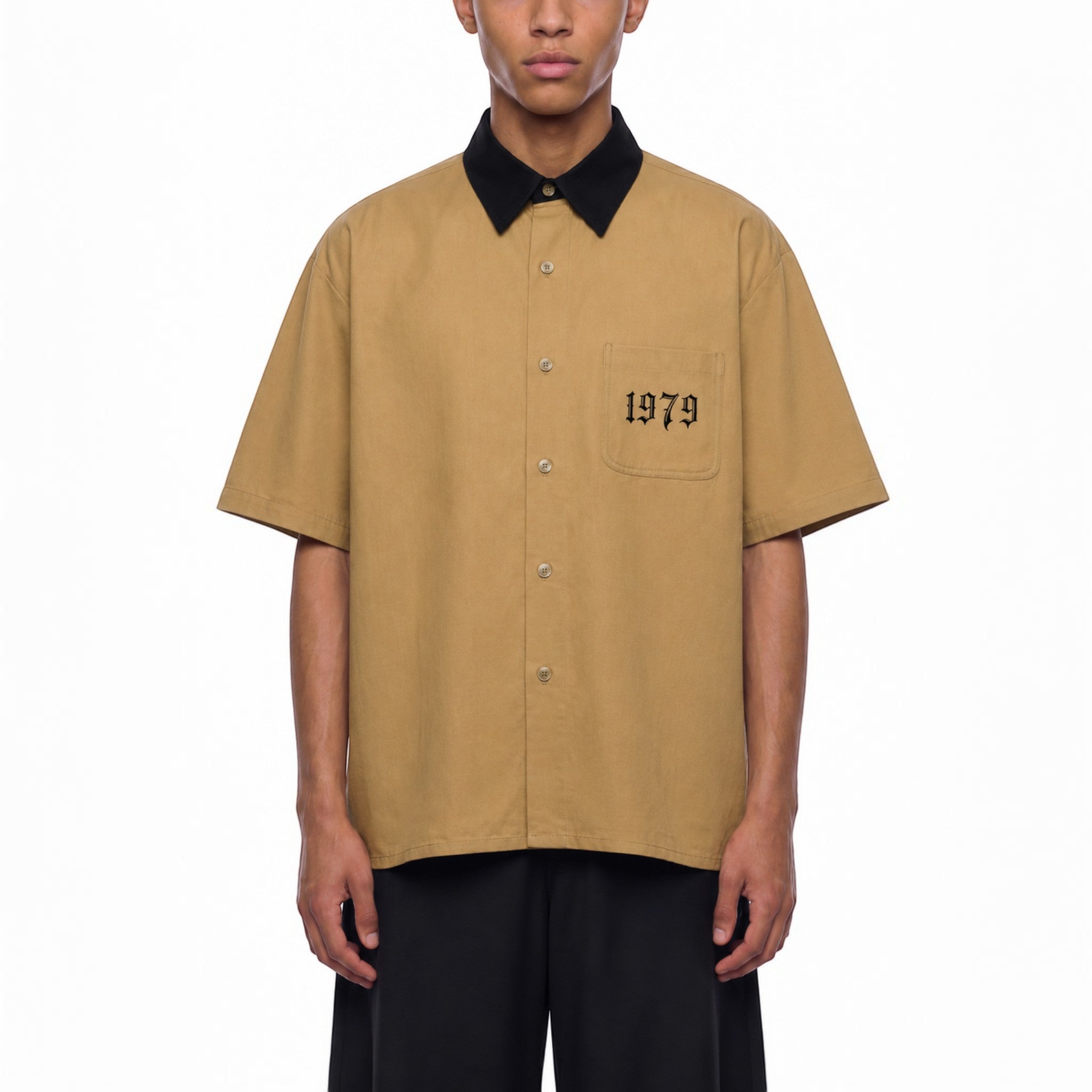 Blok Color Block Short Sleeve Shirt Studio Ruban — model front