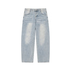 Studio Ruban Beau Enzyme Wash Wide Leg Jeans in light blue denim with a relaxed mid-waist fit and vintage finish.