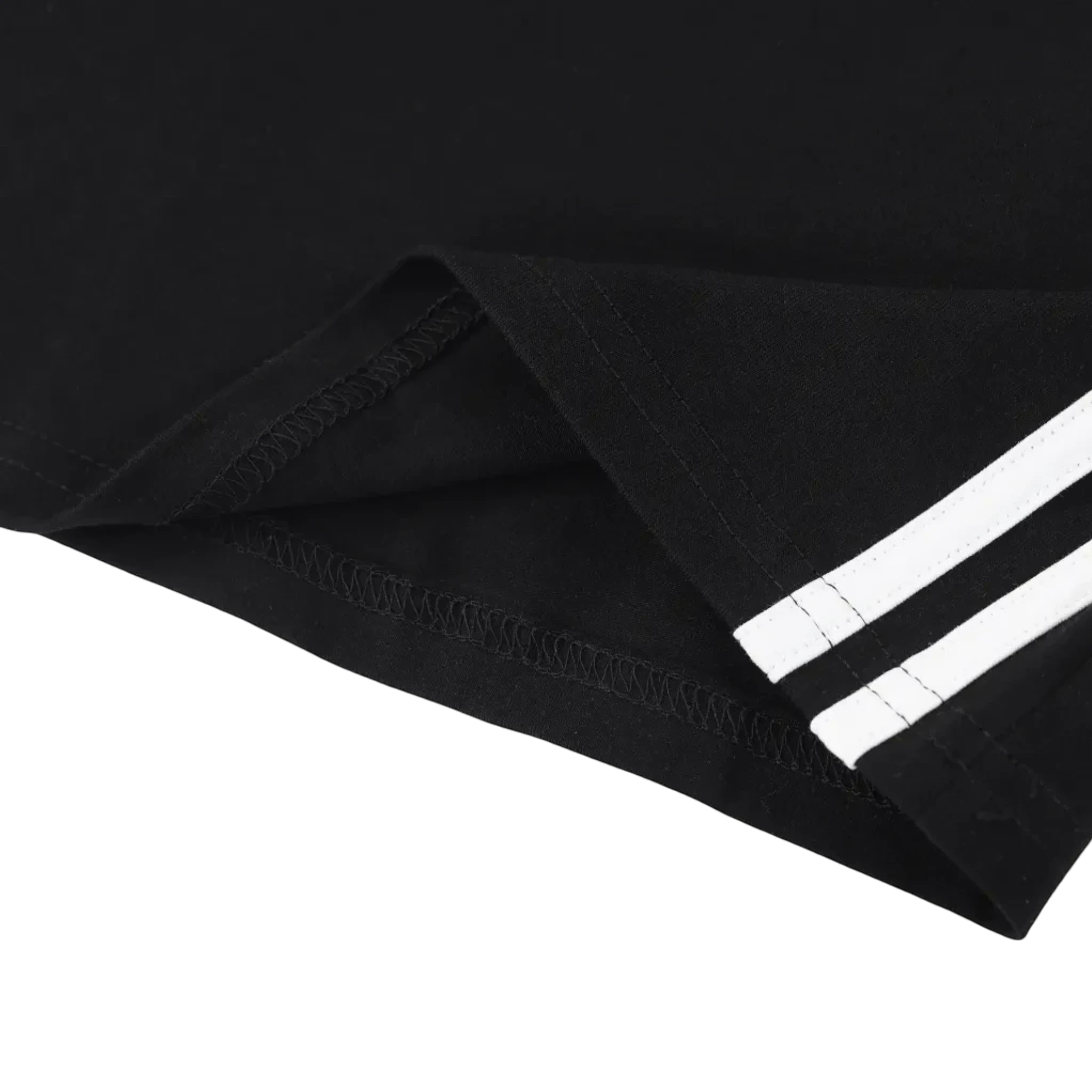 Studio Ruban black cotton blend halter dress with white stripe detail on hem. Sleeveless, U-neck, bodycon style.