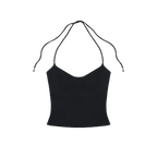 Studio Ruban black halterneck tank top with adjustable tie straps and a sweetheart neckline. Slim fit, slightly elastic.