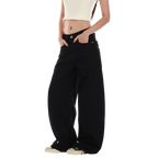 Studio Ruban Risa black wide leg cargo pants with studded belt and utility pockets, made from cotton blend.