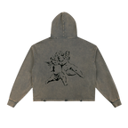Studio Ruban grey distressed hoodie with cherub graphic on back and 'Amor' text on front. Relaxed fit.