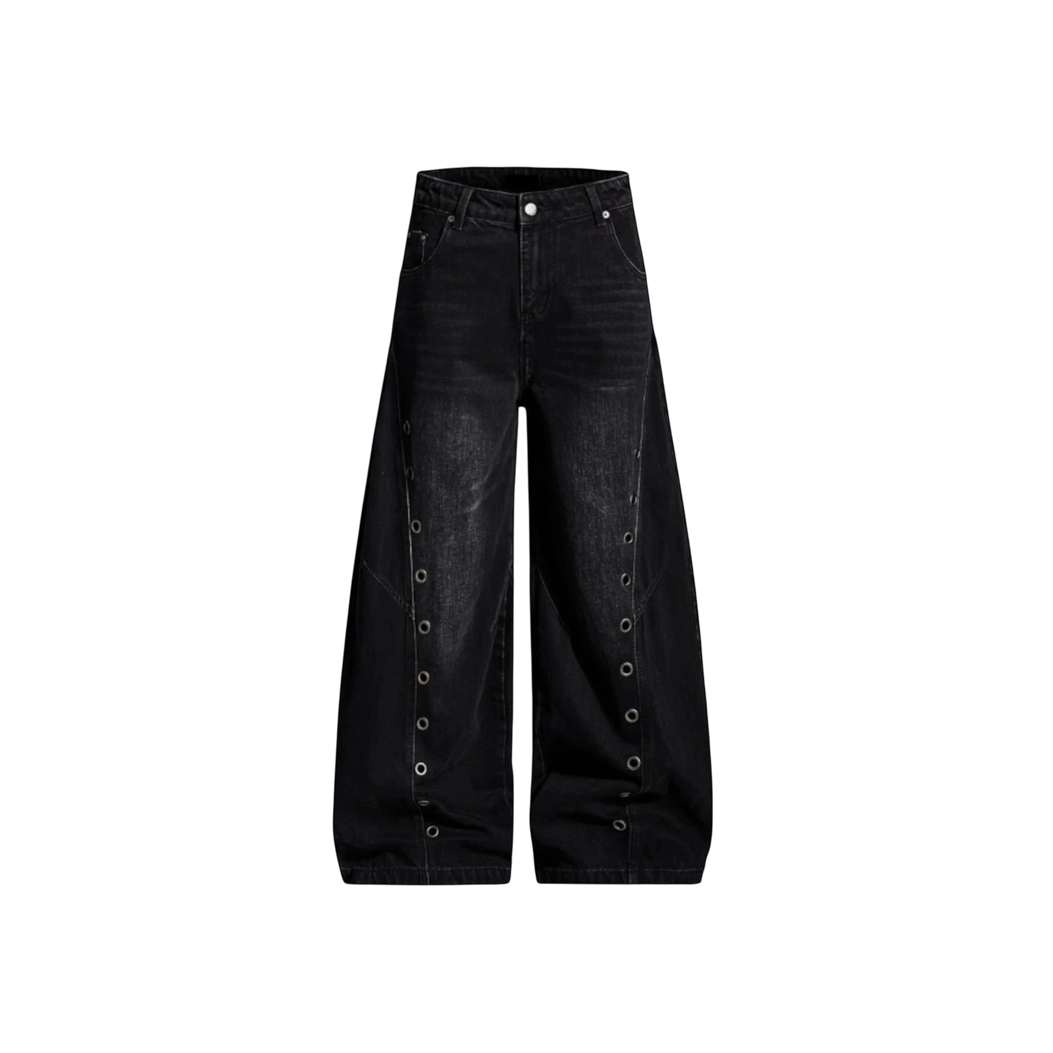 Studio Ruban Resi dark washed wide-leg jeans with silver stud detailing down the outer seams.