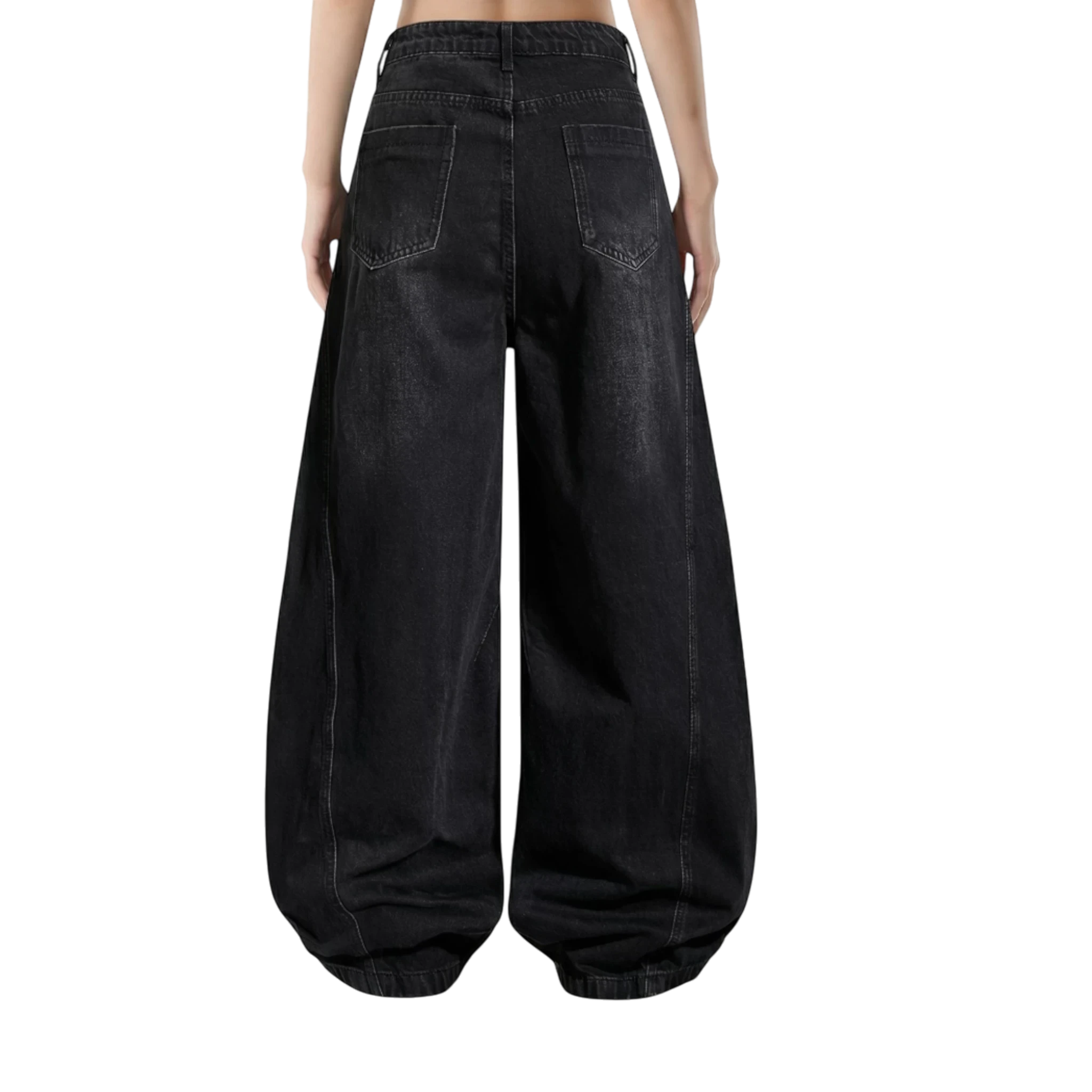 Studio Ruban Resi dark washed wide-leg jeans with studded details and a relaxed fit.