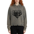 Studio Ruban grey distressed graphic hoodie with 'Amor' heart design on front and cherub on back. Relaxed fit.