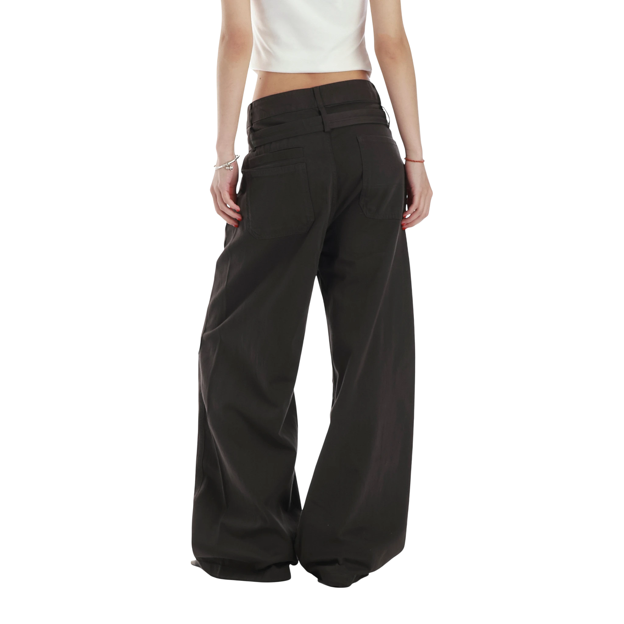 Studio Ruban Evi wide-leg belted cargo pants in dark grey, featuring a relaxed fit and adjustable waist.