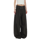 Studio Ruban Evi wide-leg belted cargo pants in dark grey, featuring a relaxed fit and adjustable waist.