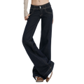 Studio Ruban Gigi dark wash denim wide leg jeans with golden stitching and double-button closure.