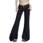 Studio Ruban Gigi dark wash denim wide leg jeans with double button closure and golden stitching.