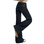 Studio Ruban Gigi dark wash denim wide leg jeans with golden stitching and high waist.