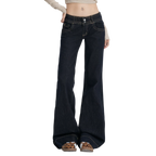 Studio Ruban Gigi dark wash denim wide leg jeans with golden stitching and double-button closure.