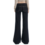 Studio Ruban Gigi dark wash denim wide leg jeans with golden stitching and high waist.