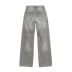 Studio Ruban grey wide-leg denim jeans with distressed details and star embellishments on the back pocket.