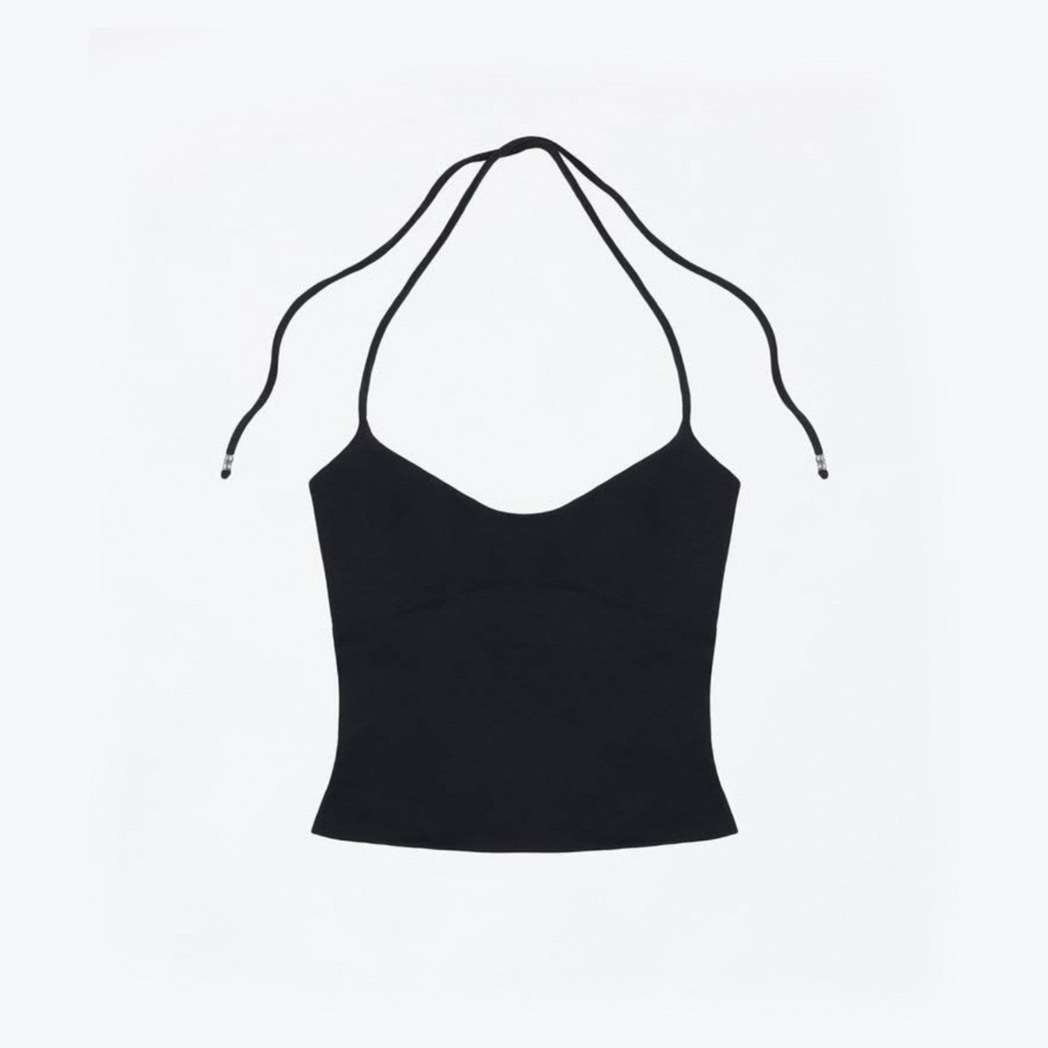 Studio Ruban Kiki black halterneck top with adjustable tie-back and subtle beaded details.