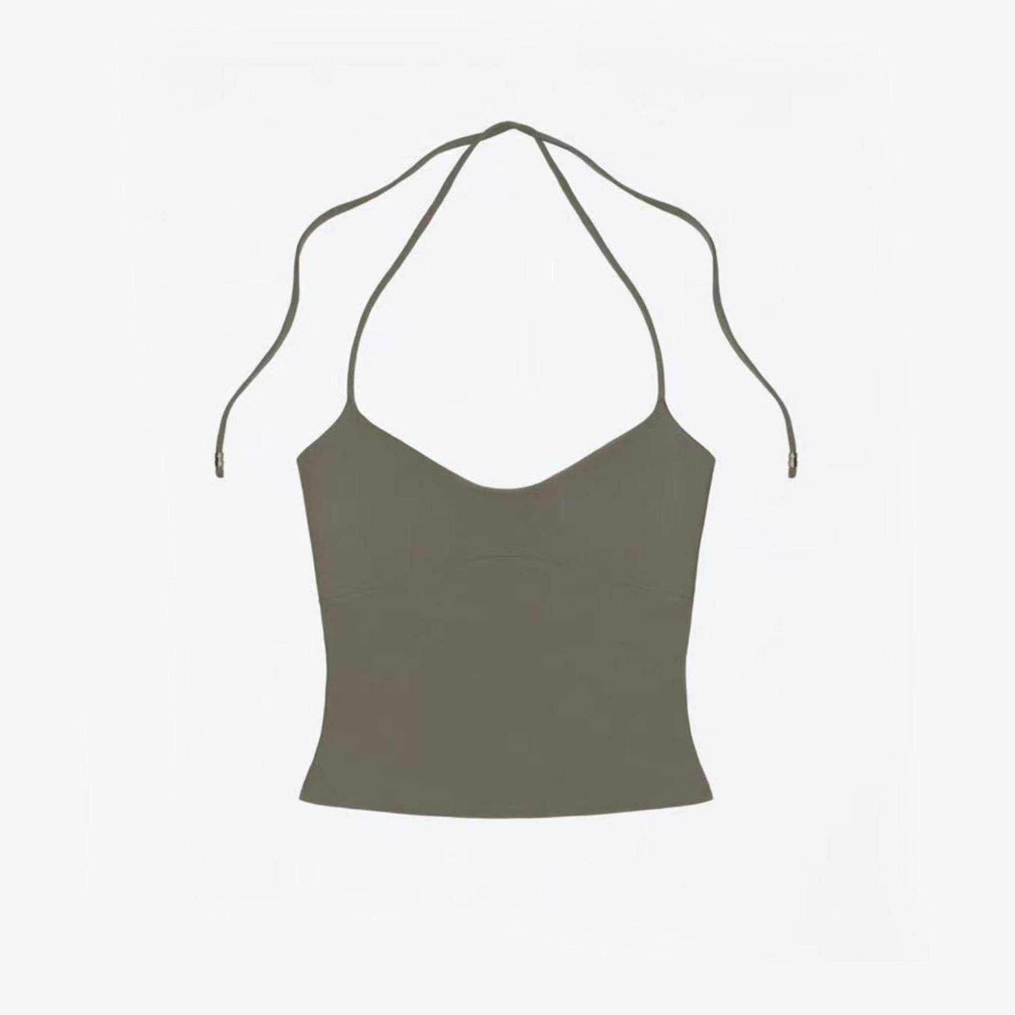 Studio Ruban Kiki halterneck top in olive green, made from soft-touch fabric with adjustable tie-back.
