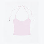 Studio Ruban Kiki halterneck top in light pink, made from soft-touch fabric with adjustable tie-back.