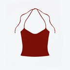 Studio Ruban Kiki Halterneck top in deep red, made from soft-touch fabric with adjustable tie-back.