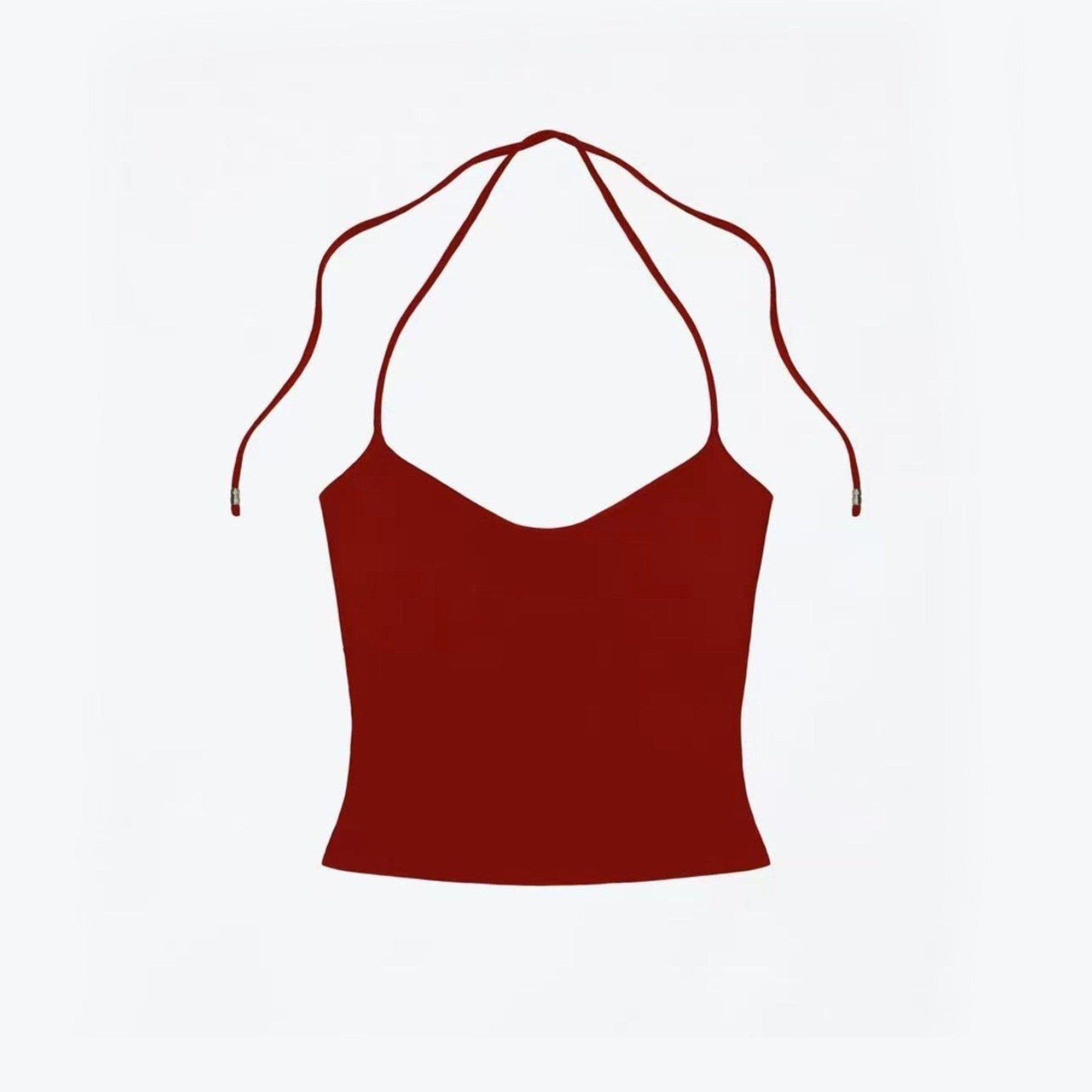 Studio Ruban Kiki Halterneck top in deep red, made from soft-touch fabric with adjustable tie-back.