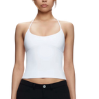 Studio Ruban Kiki white halterneck tank top with adjustable tie-back, made from soft-touch fabric.