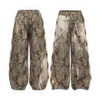 Studio Ruban men's loose-fit straight-leg jeans with a bold leopard print and wide legs.