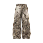 Studio Ruban men's loose-fit wide-leg jeans with a bold leopard print and distressed detailing. Floor-length.