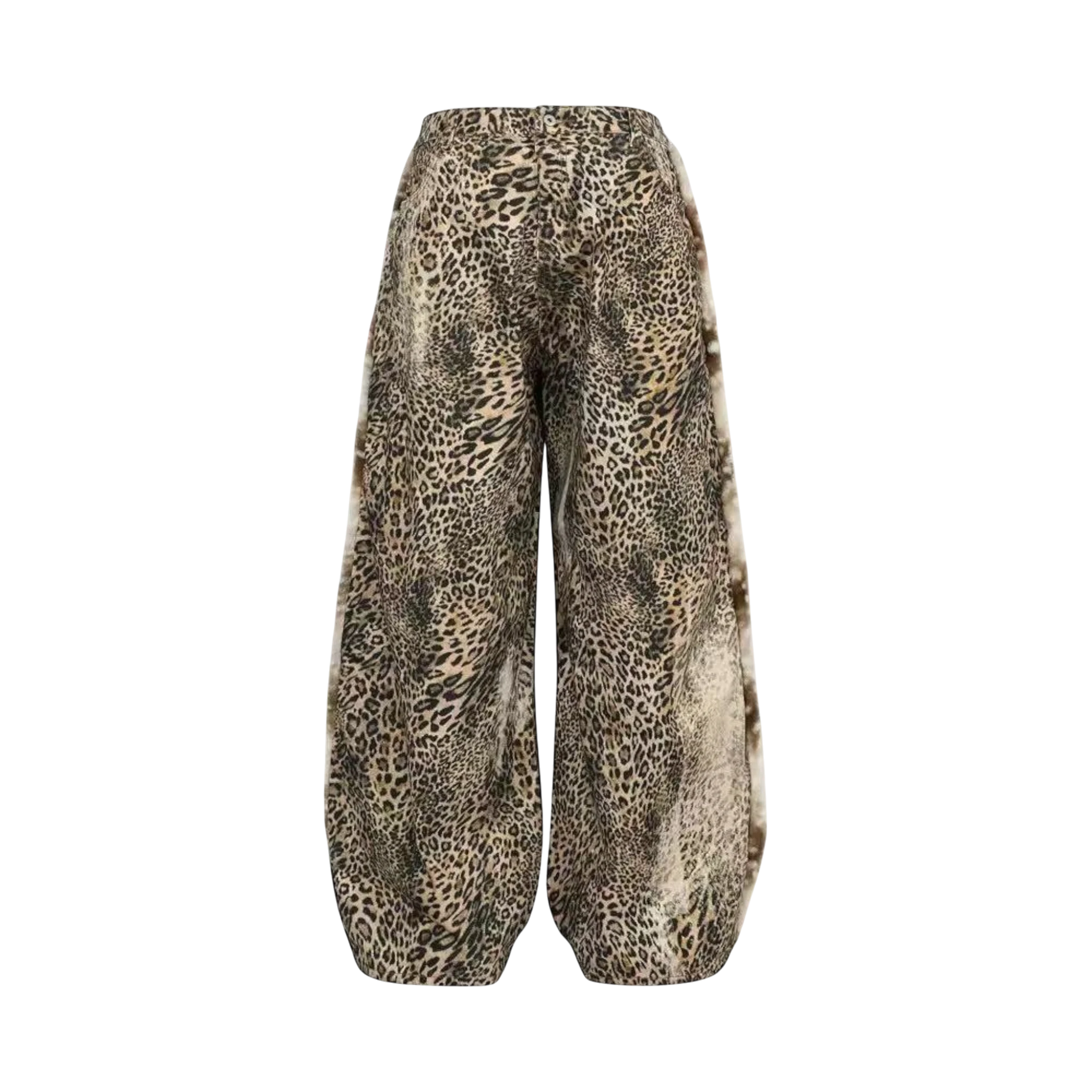 Studio Ruban leopard print wide-leg pants, loose fit, non-elastic, floor-length, spring fashion.